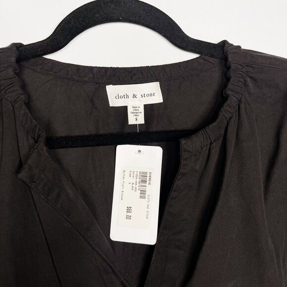 New Evereve Cloth & Stone Small S Black Button Front Blouse Long Sleeve Lyocell - Picture 6 of 8